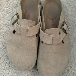 Taupe Suede Clogs